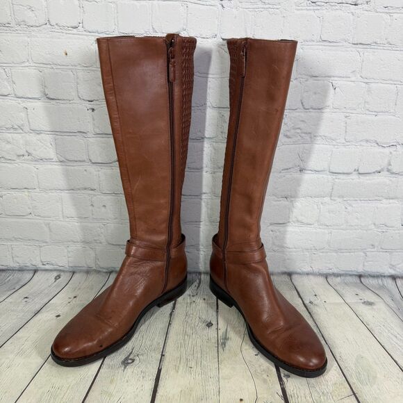 Cole Haan Riding Knee High Boots Size 9.5B Brown Equestrian Buckle Quiet Luxury - Picture 3 of 16